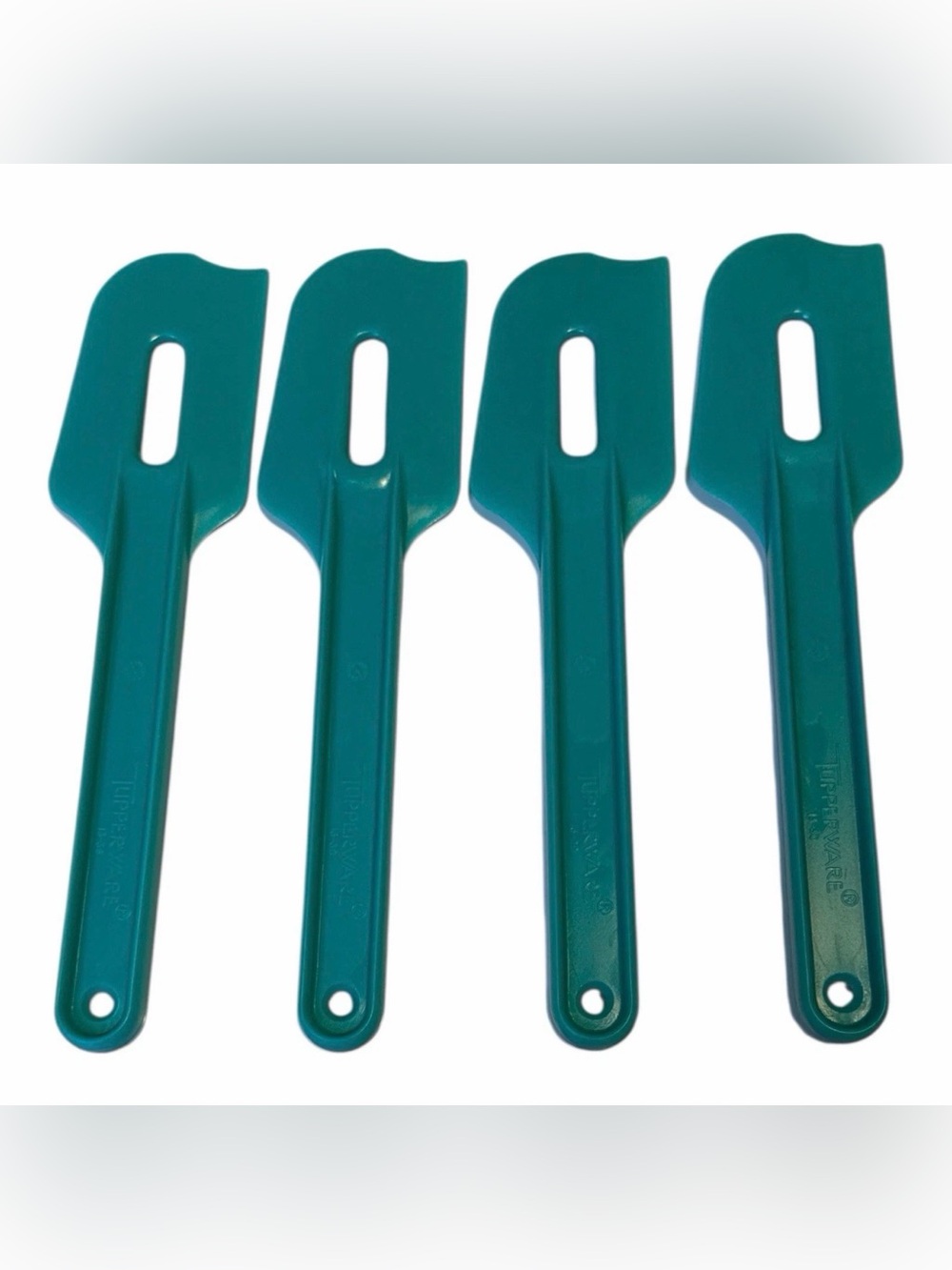 4 NEW 8” TUPPERWARE PEACOCK BLUE GREEN PADDLE HARD SPATULA SCRAPER CAKE BAKING